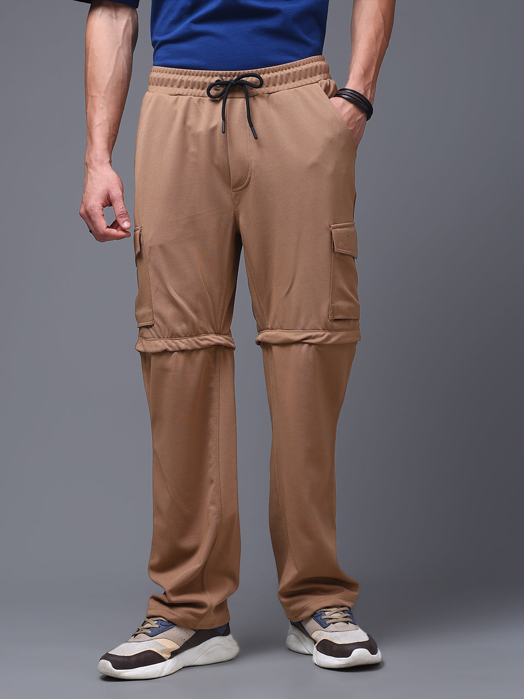 Men's Straight Fit Brown Detachable Cargo Pants