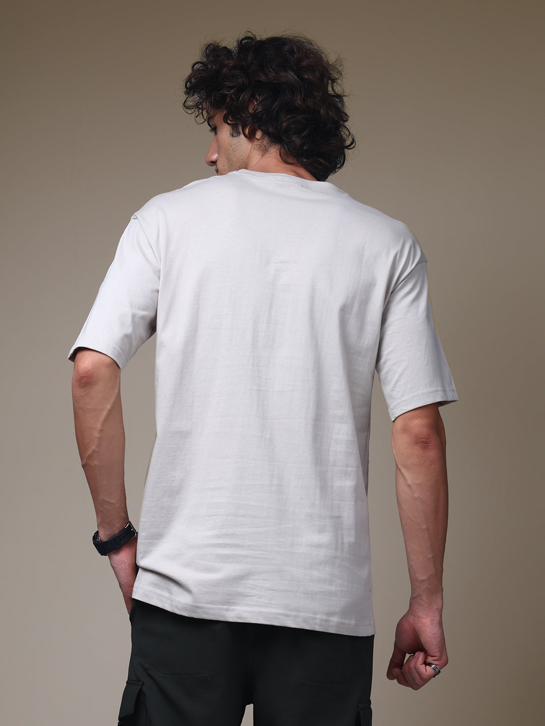 Men's Oversized Solid Beige Tshirt