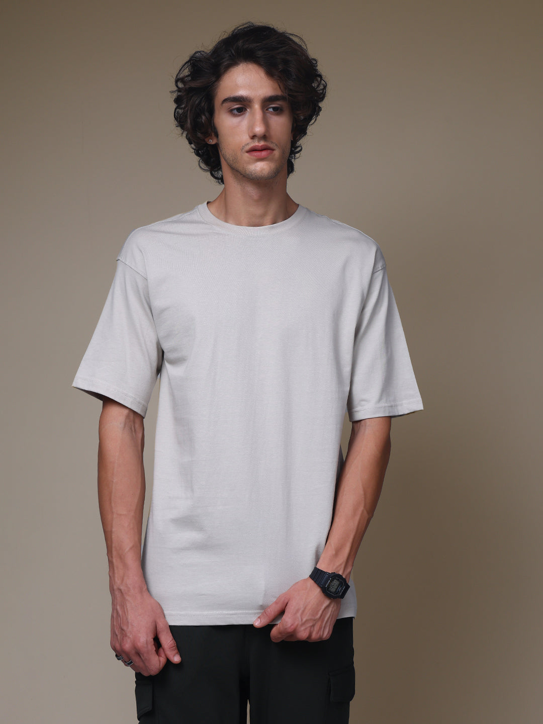 Men's Oversized Solid Beige Tshirt