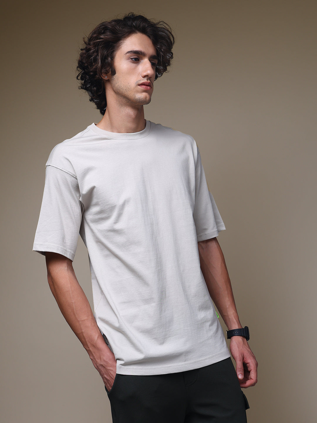 Men's Oversized Solid Beige Tshirt
