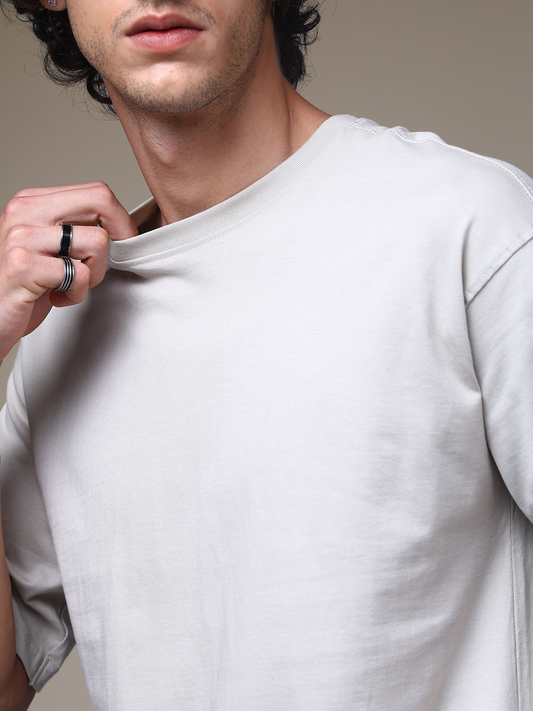 Men's Oversized Solid Beige Tshirt