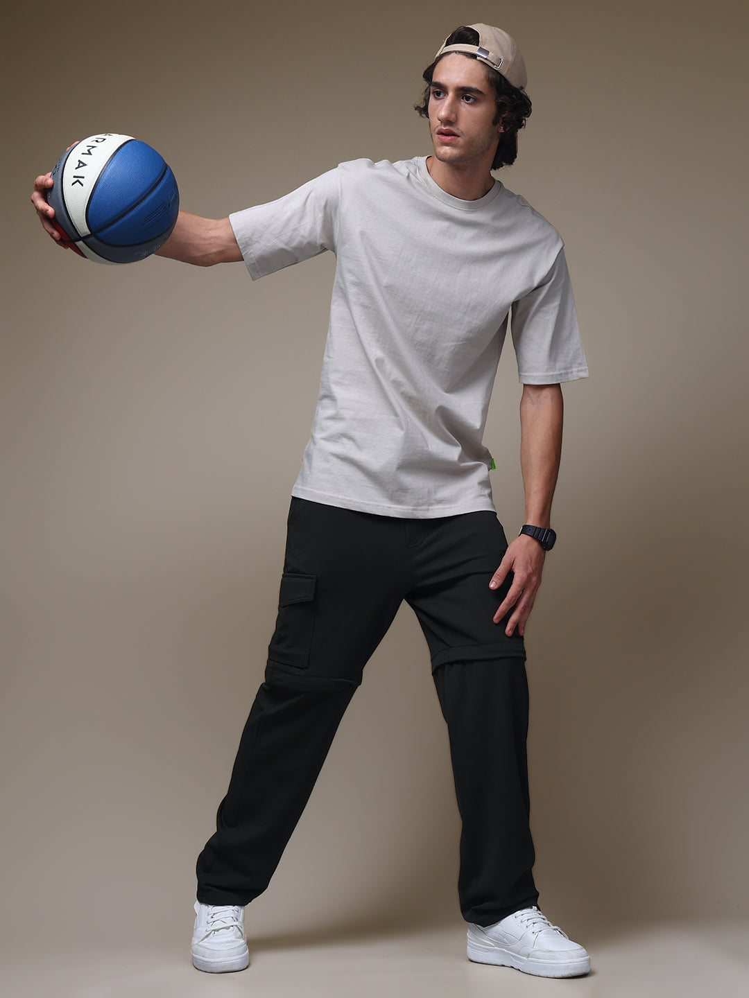 Men's Oversized Solid Beige Tshirt