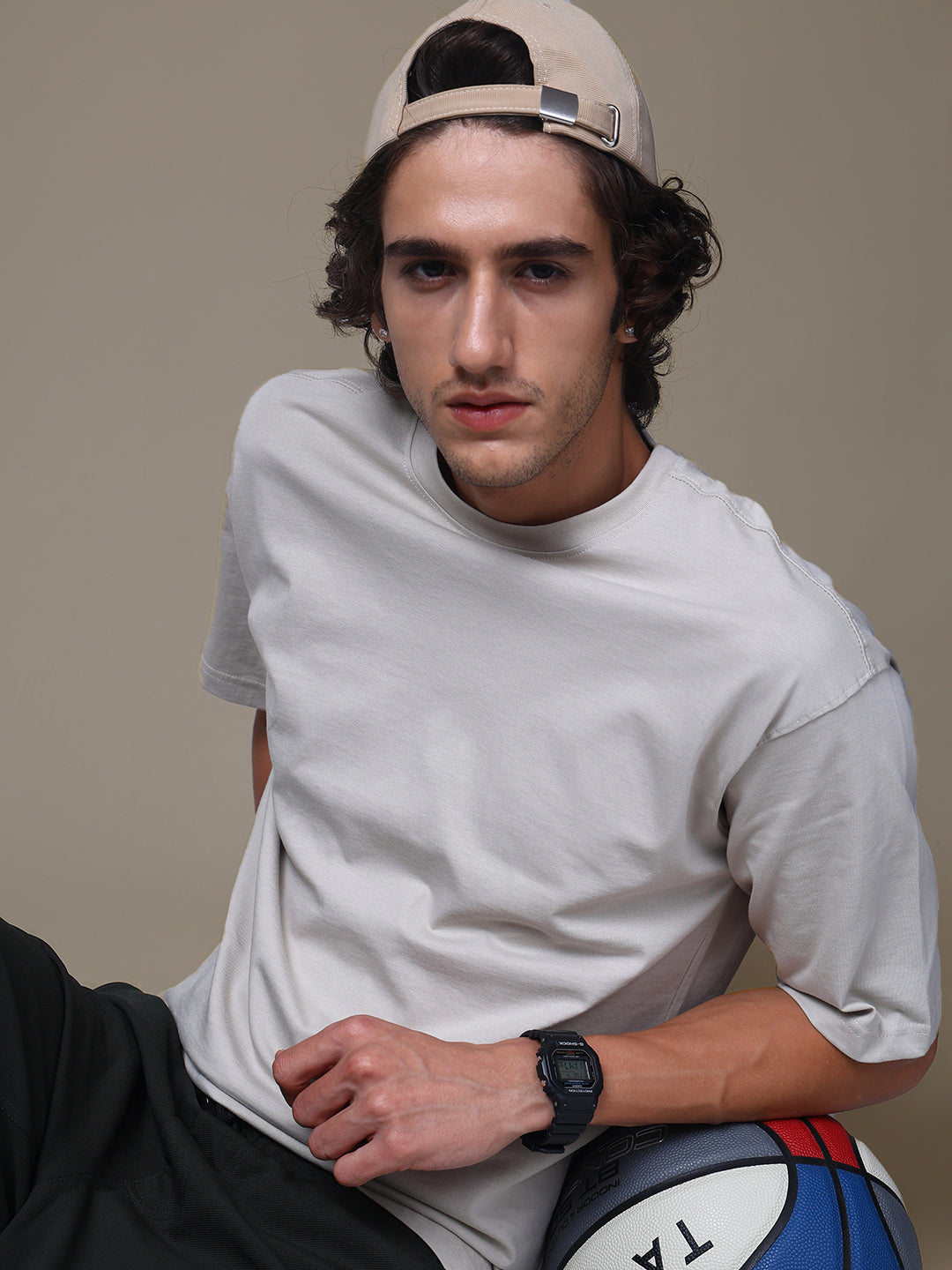 Men's Oversized Solid Beige Tshirt