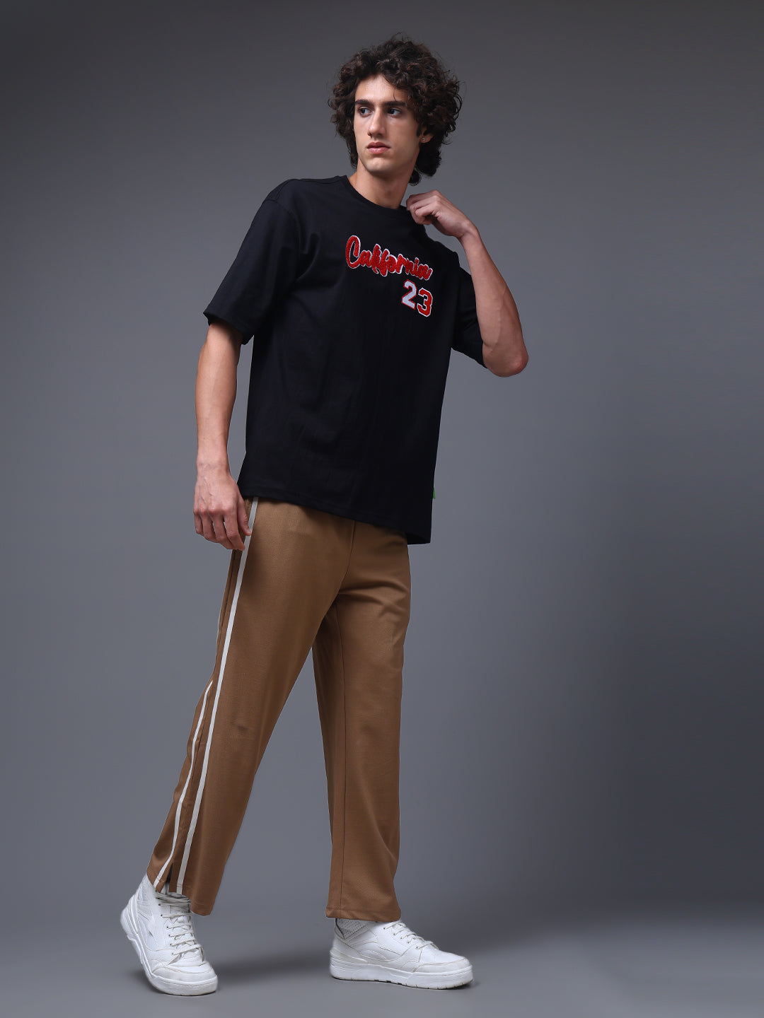 Men's Loose Fit Brown Side Tape TrackPants