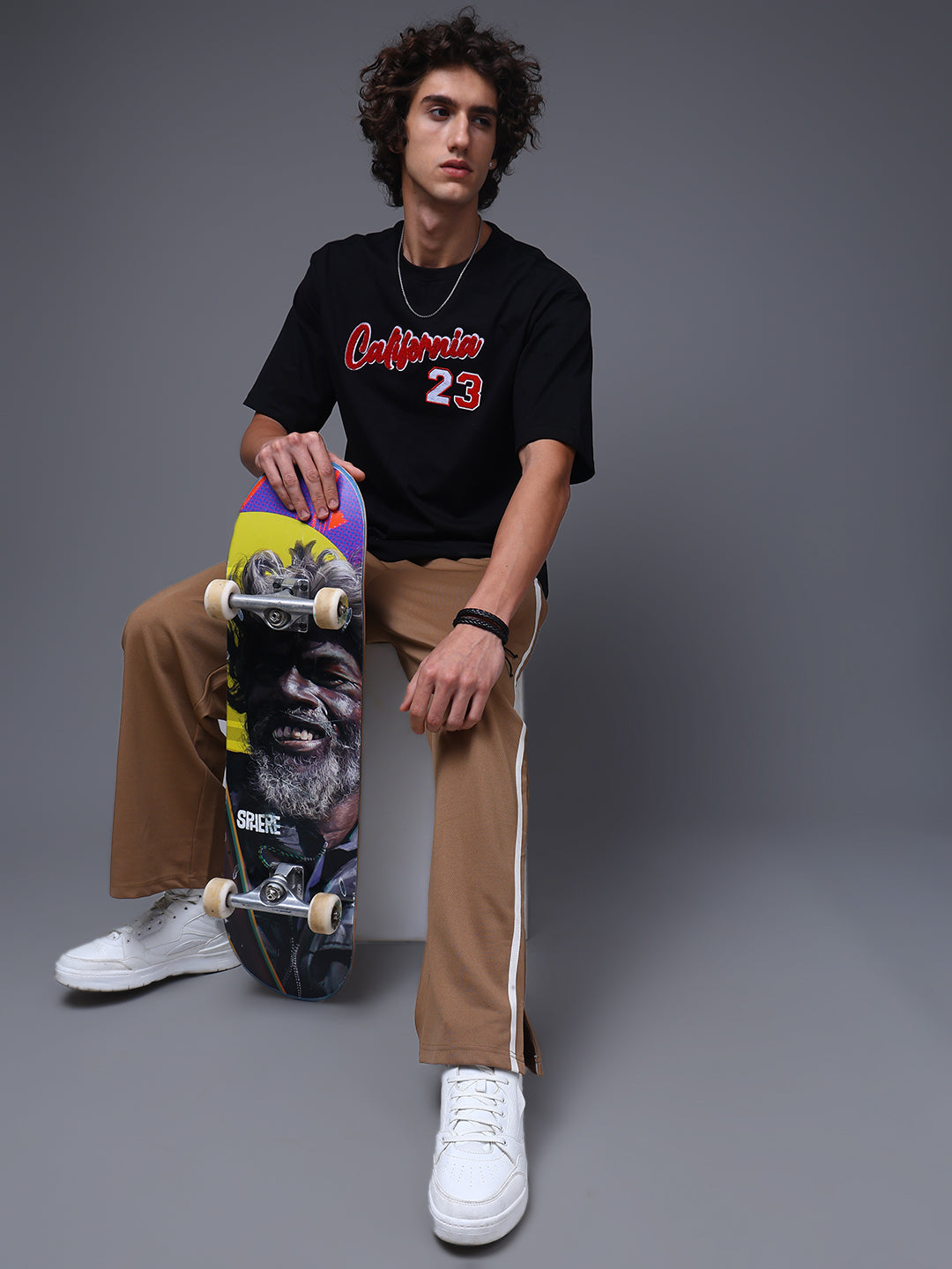 Men's Loose Fit Brown Side Tape TrackPants