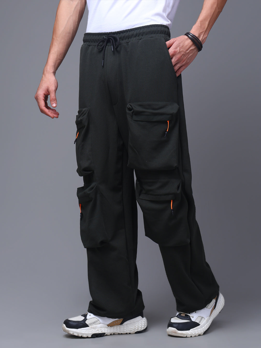 Men's Solid Olive Multiple Pocket Pants