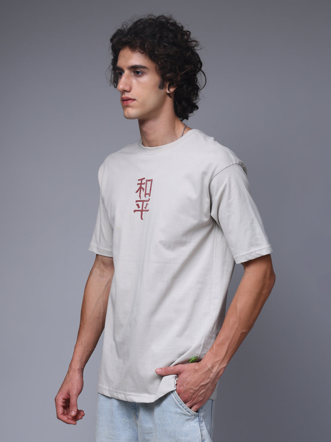 Men's Oversized Backprint Beige Tshirt