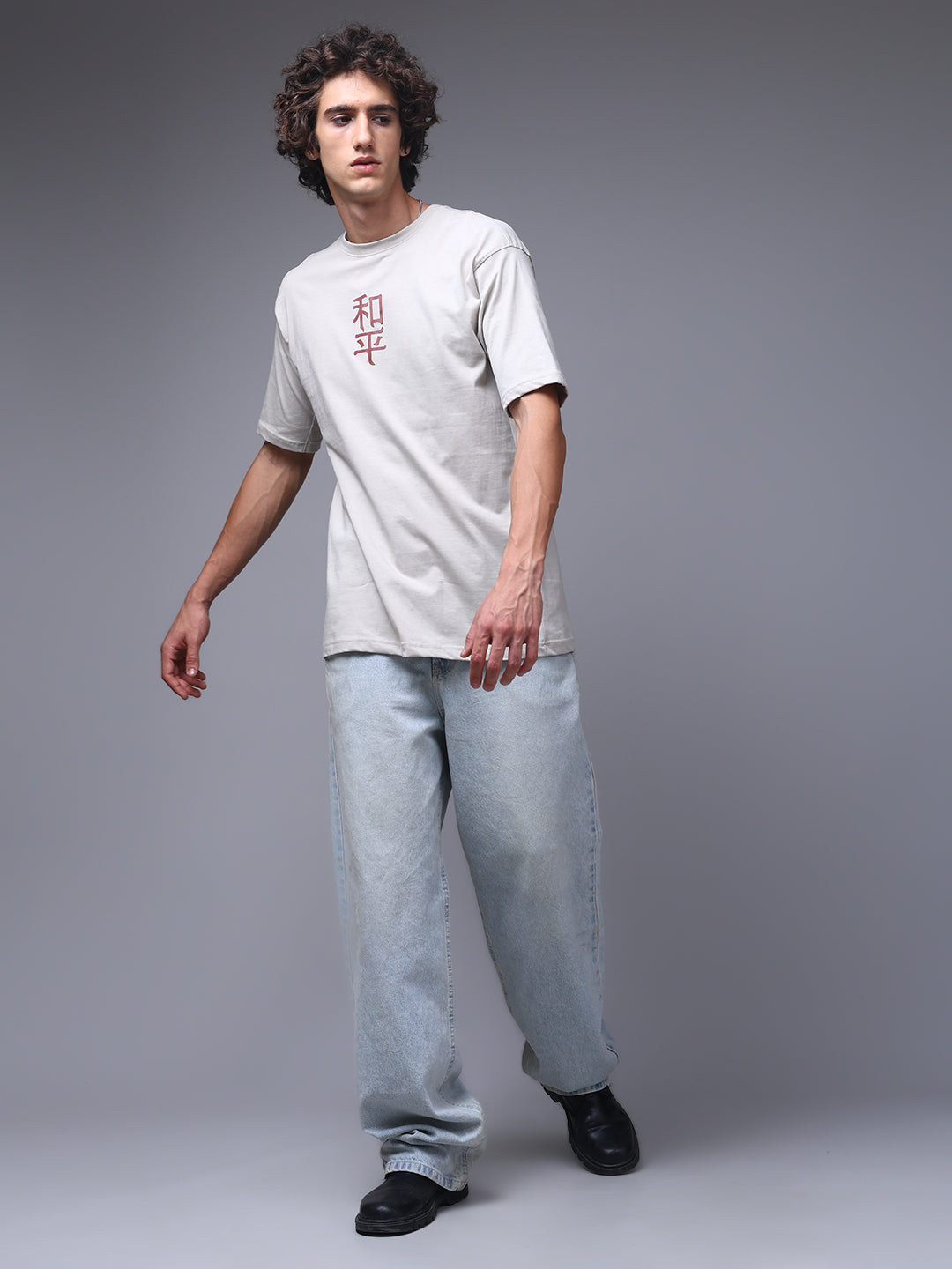 Men's Oversized Backprint Beige Tshirt