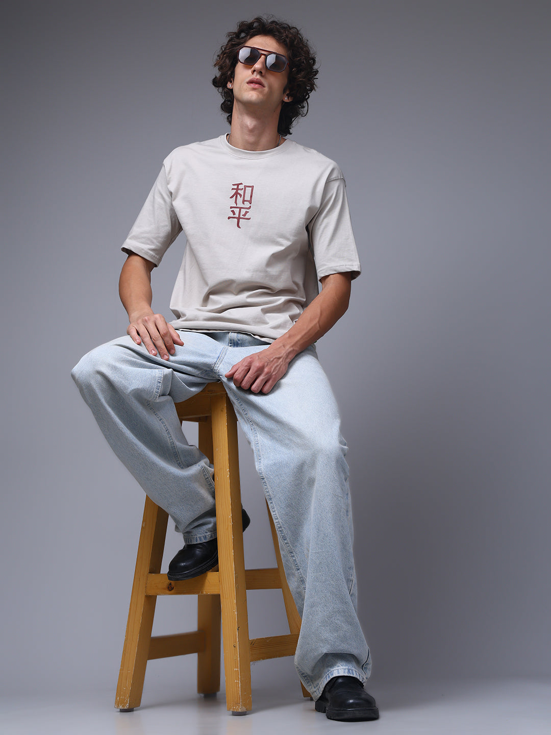 Men's Oversized Backprint Beige Tshirt