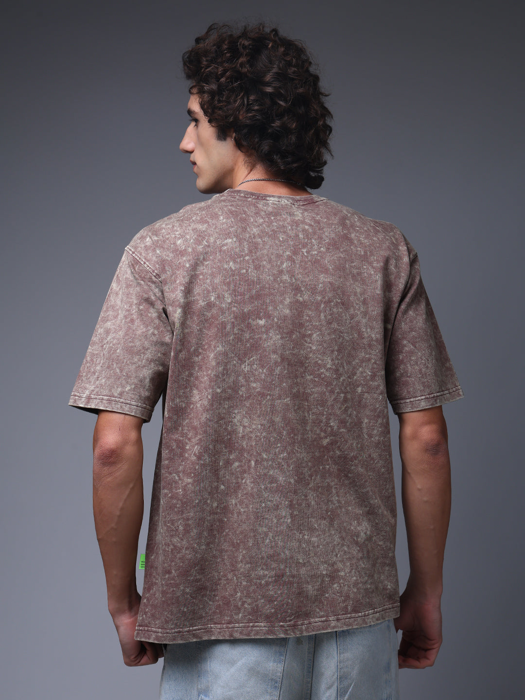 Men's Oversized Acid Washed Solid Brown Tshirt
