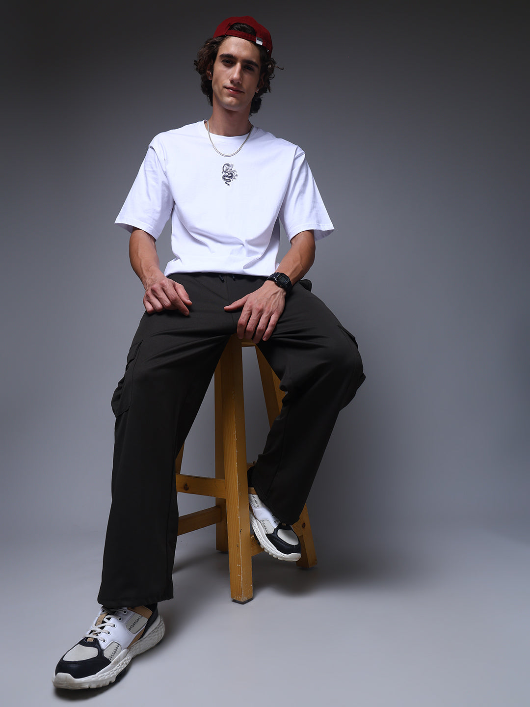 Men's Solid Black Loose Fit Cargo Pants