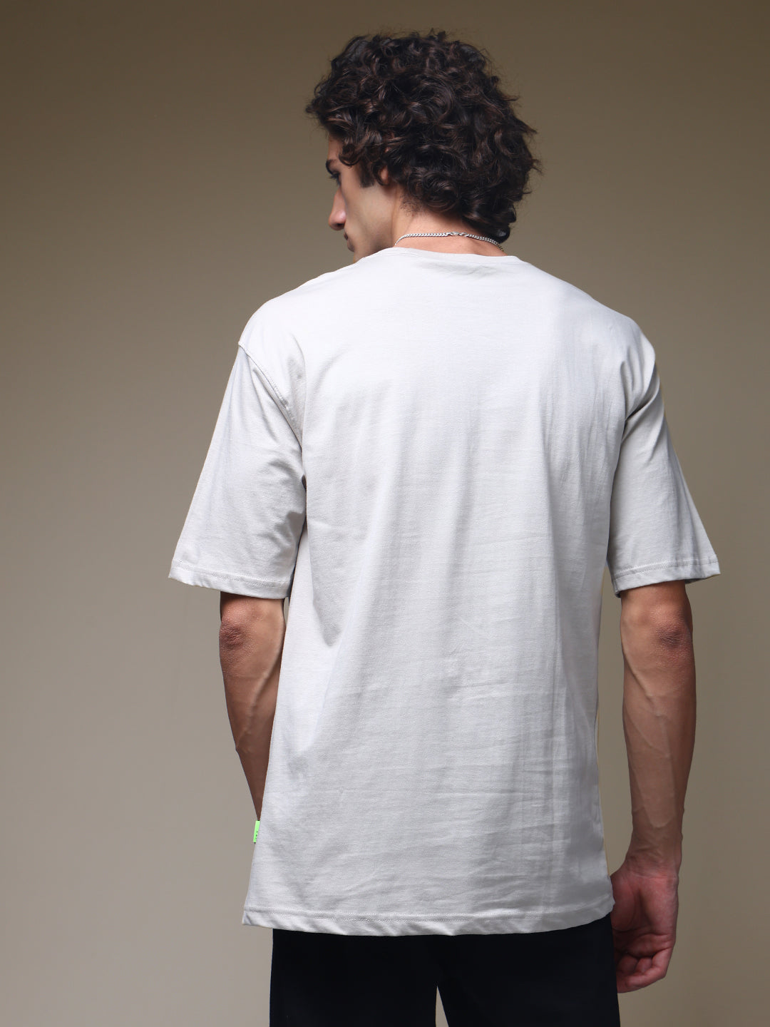 Men's Oversized Embroided Print Beige Tshirt