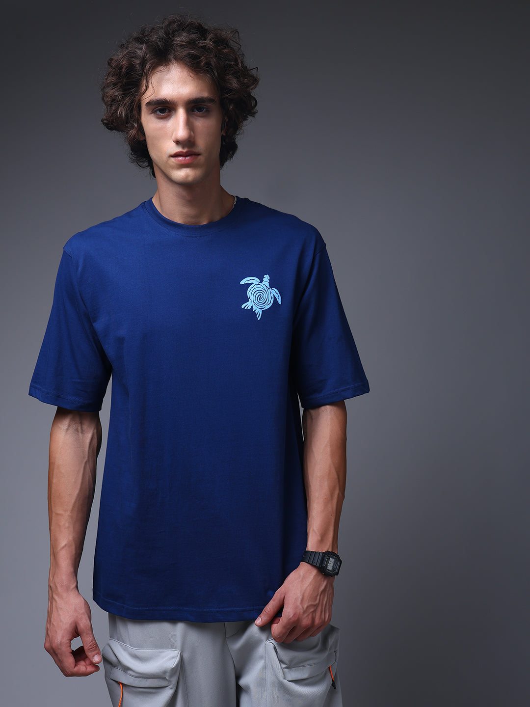 Men's Oversized Backprint Blue Tshirt