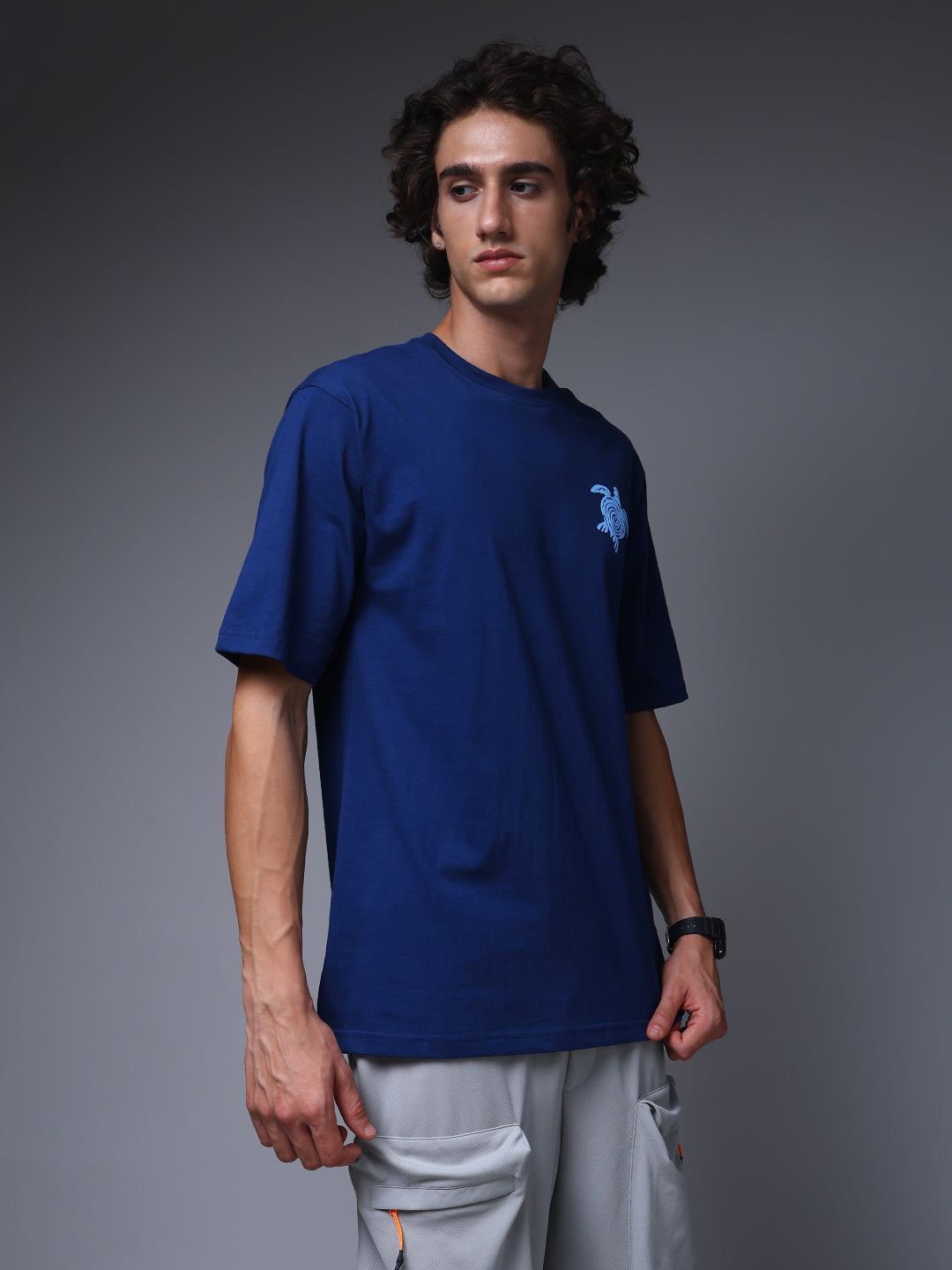 Men's Oversized Backprint Blue Tshirt