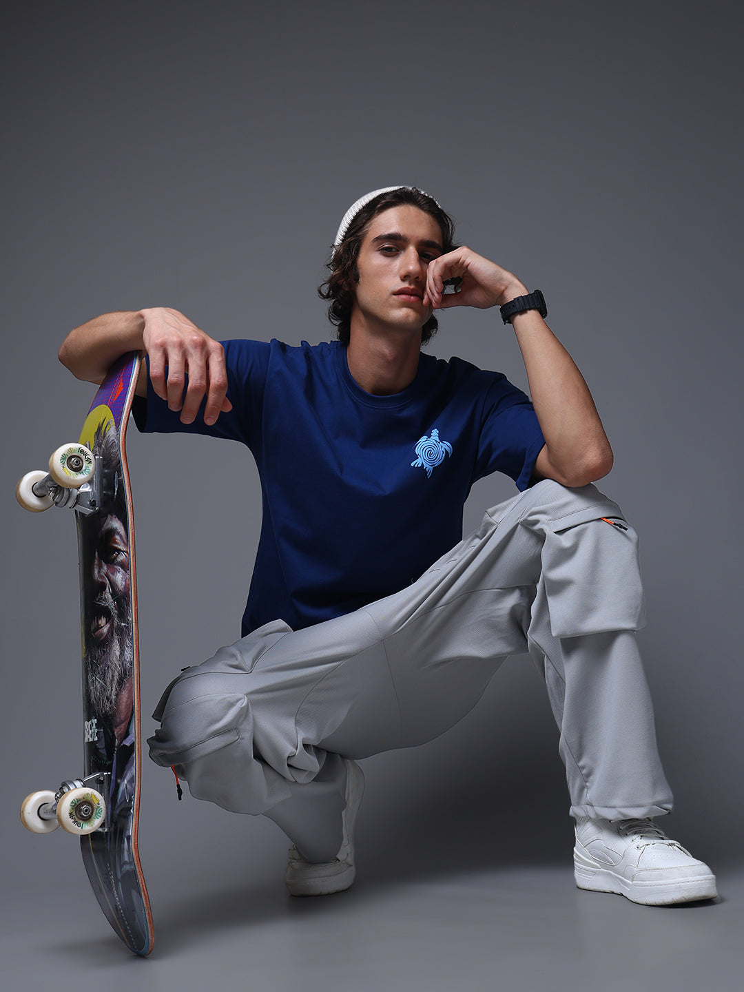 Men's Oversized Backprint Blue Tshirt