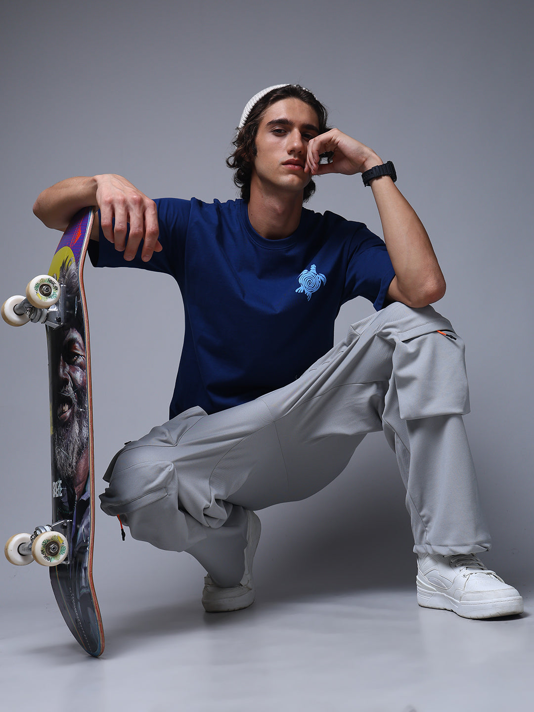 Men's Solid Ice silver Multiple Pocket Pants