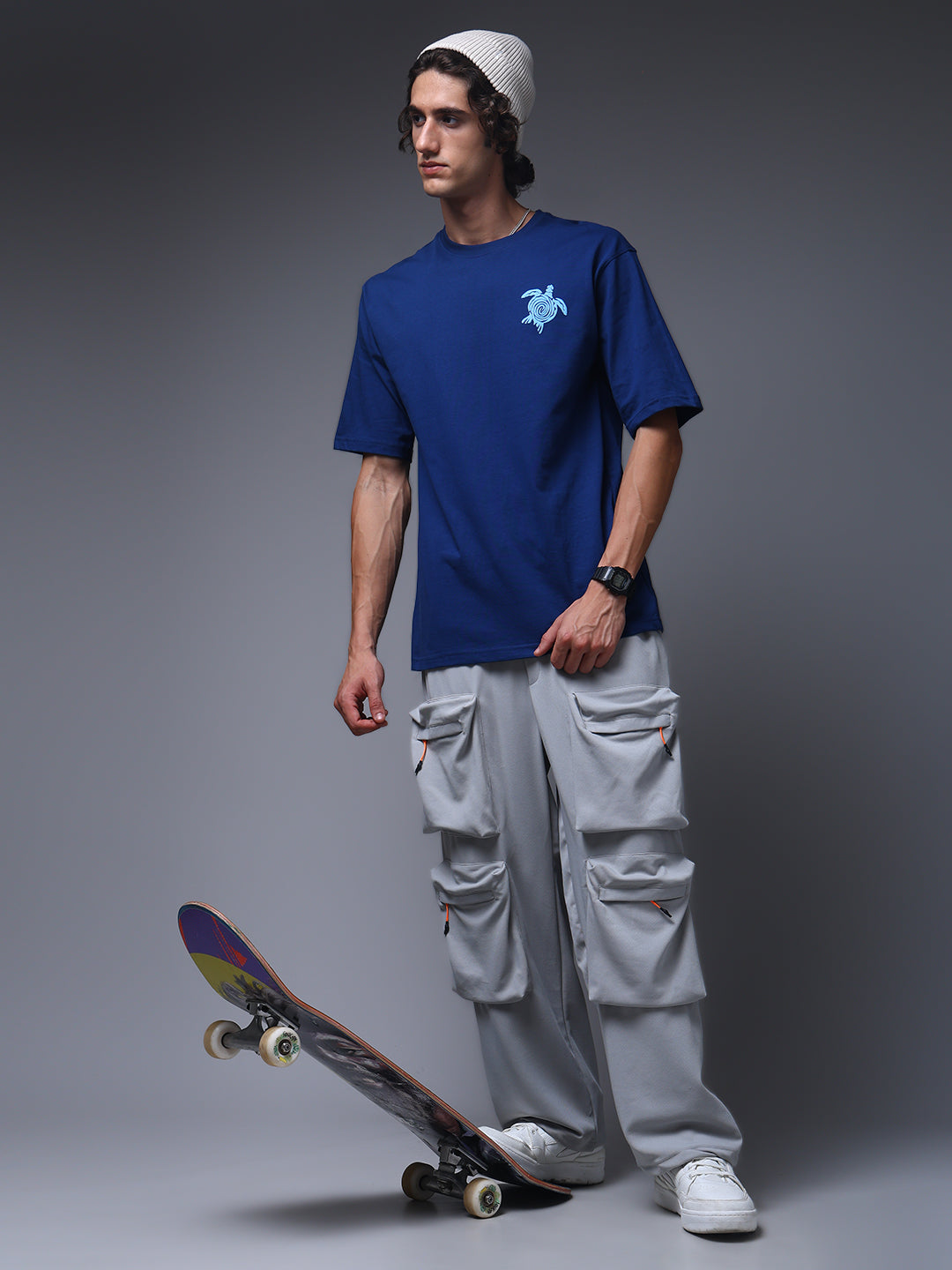 Men's Oversized Backprint Blue Tshirt