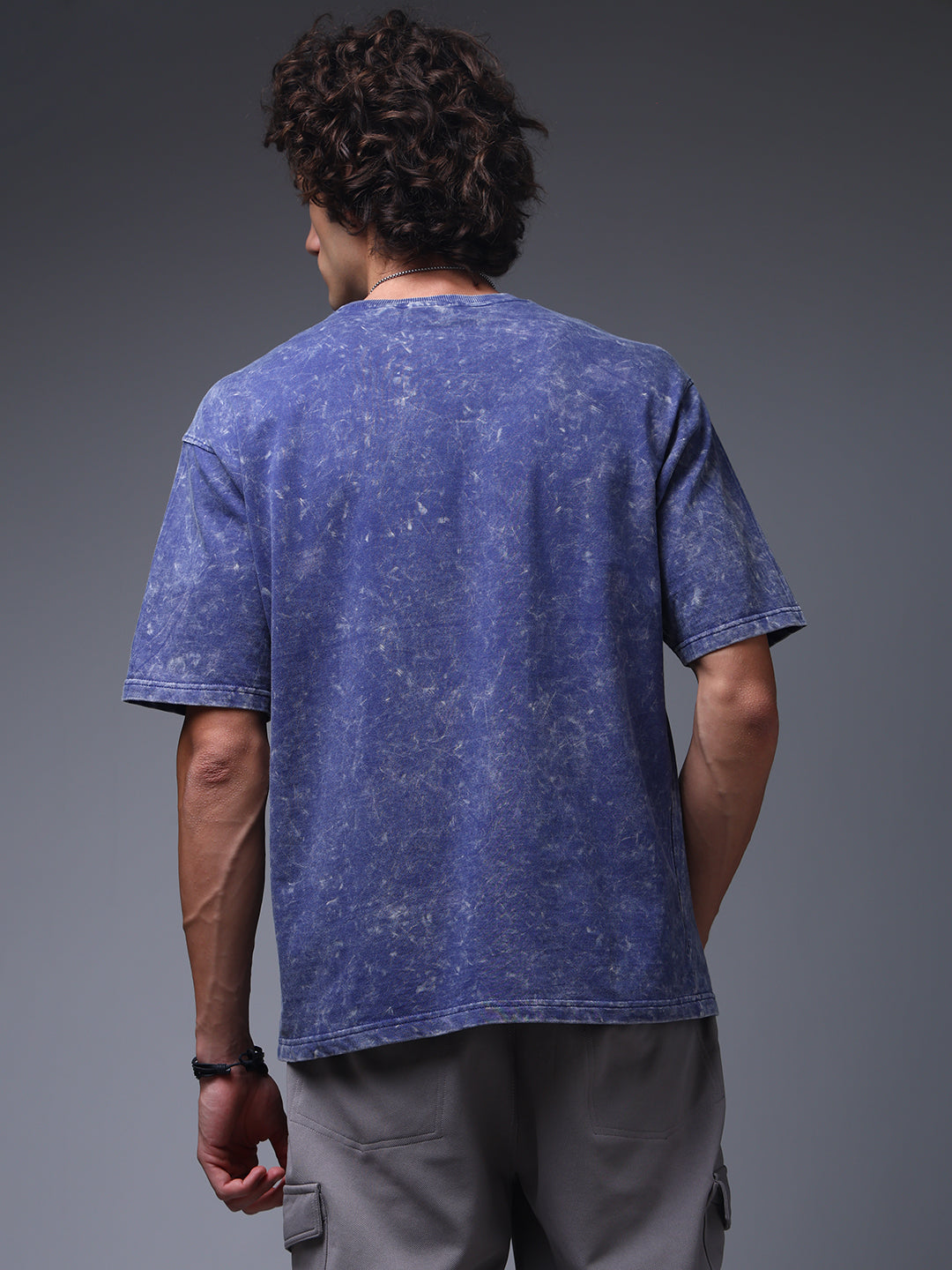 Men's Oversized Acid Washed Solid Blue Tshirt