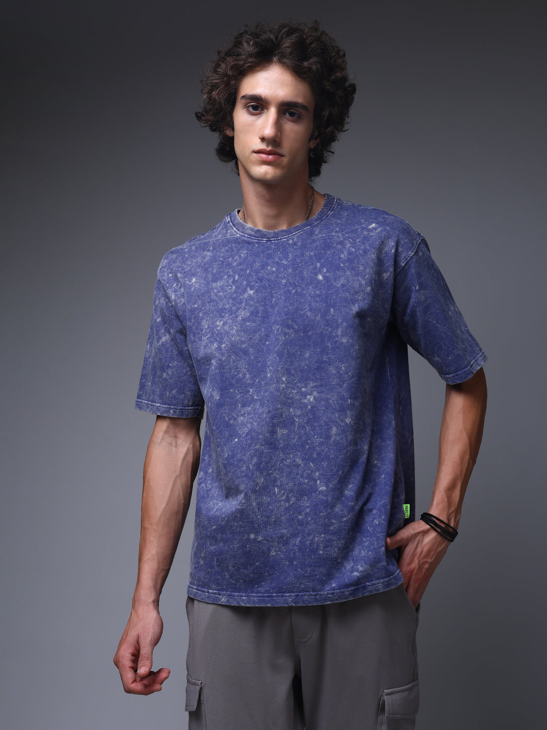 Men's Oversized Acid Washed Solid Blue Tshirt