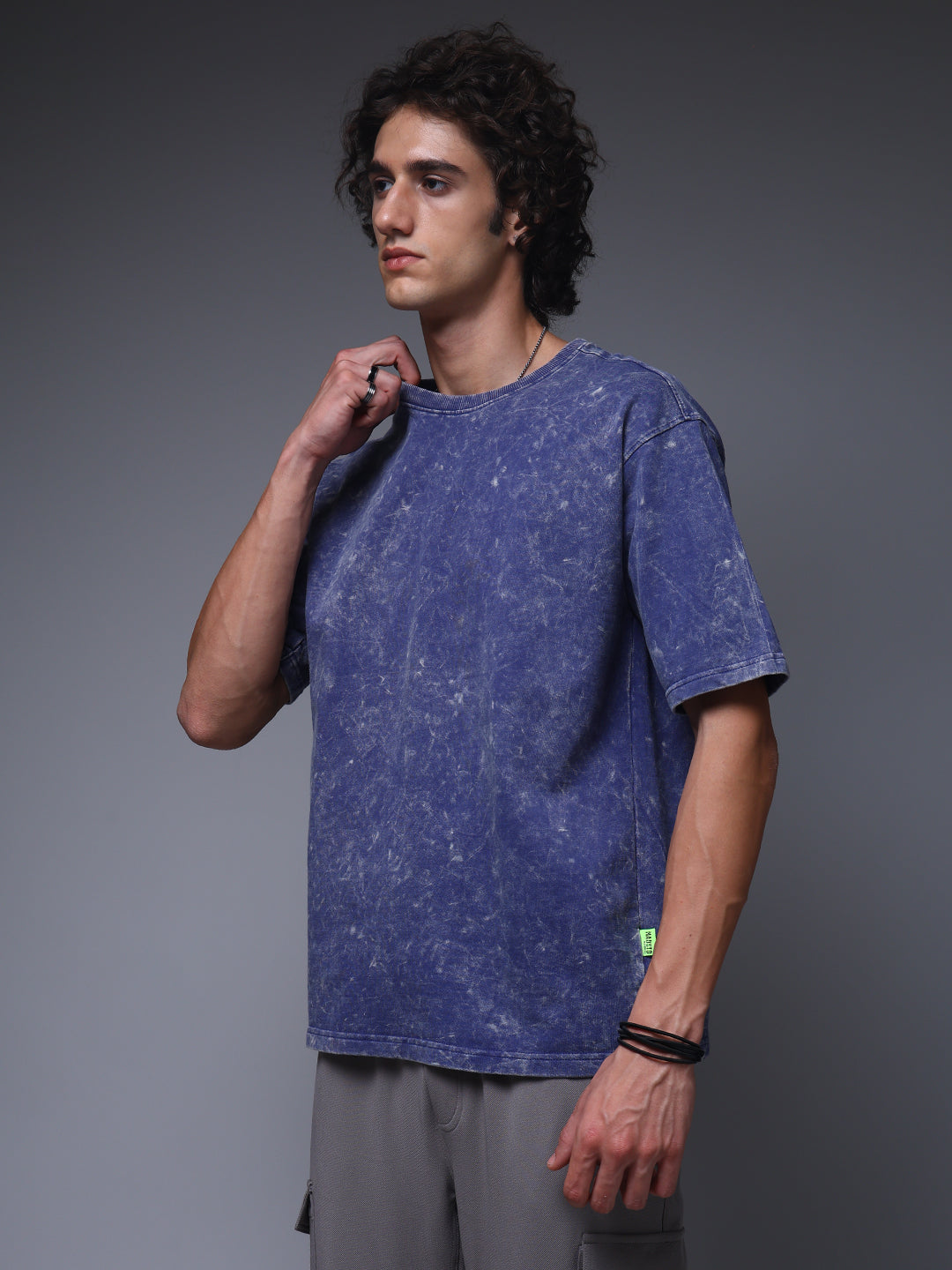 Men's Oversized Acid Washed Solid Blue Tshirt