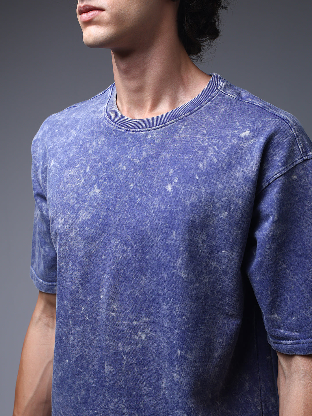 Men's Oversized Acid Washed Solid Blue Tshirt