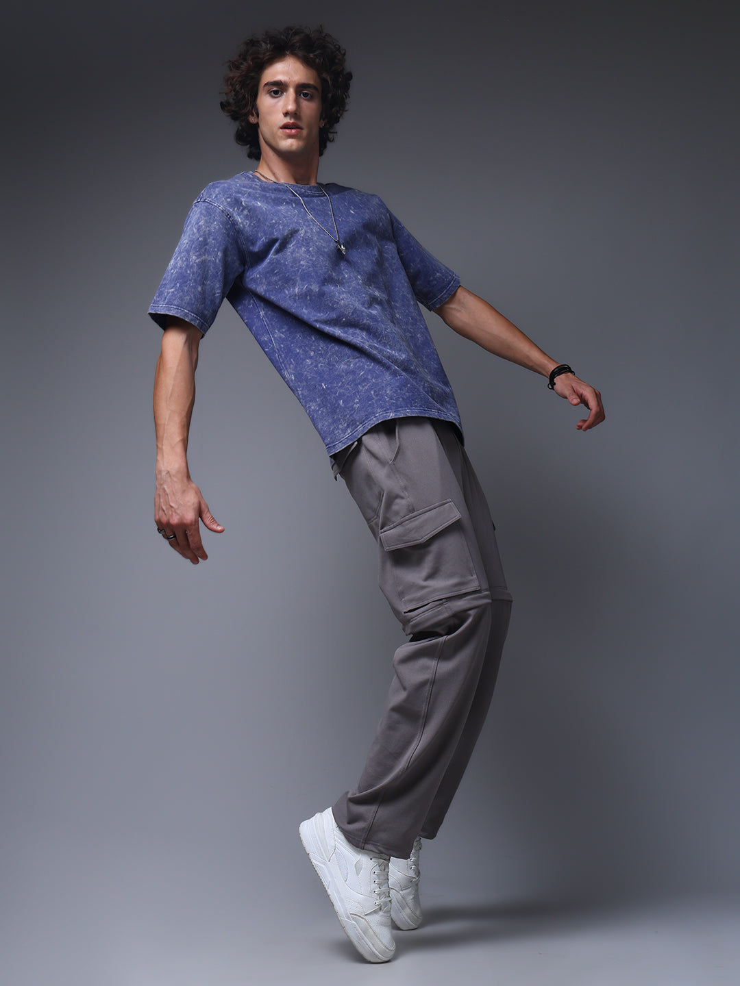 Men's Oversized Acid Washed Solid Blue Tshirt