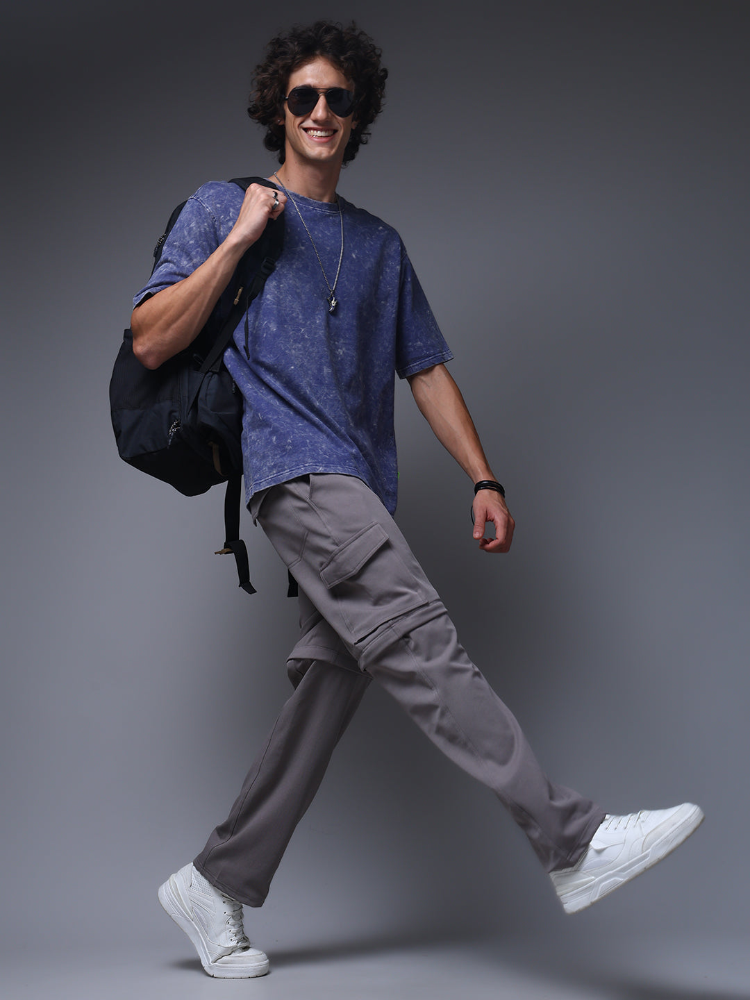 Men's Oversized Acid Washed Solid Blue Tshirt