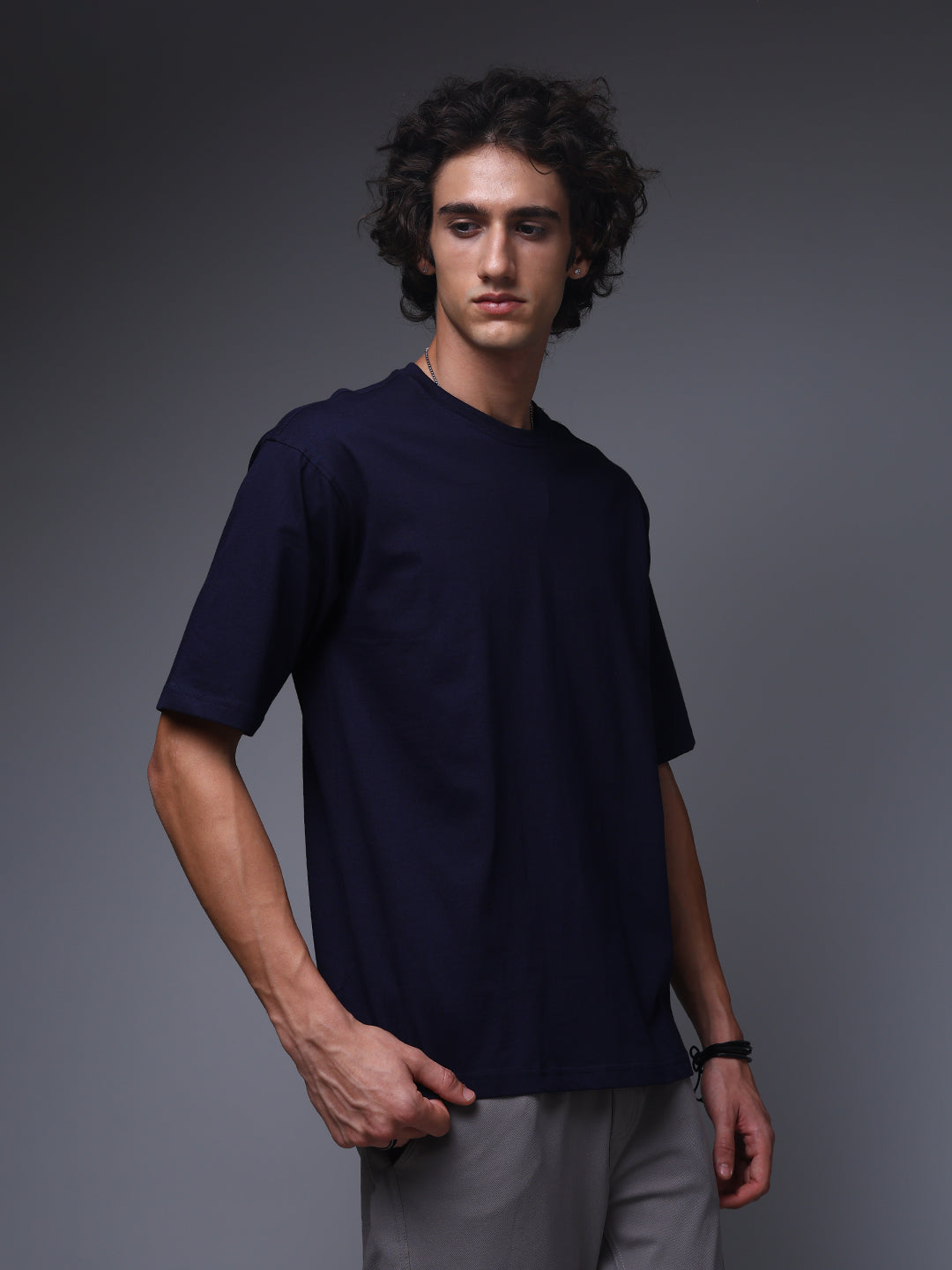 Men's Oversized Solid Navy Tshirt