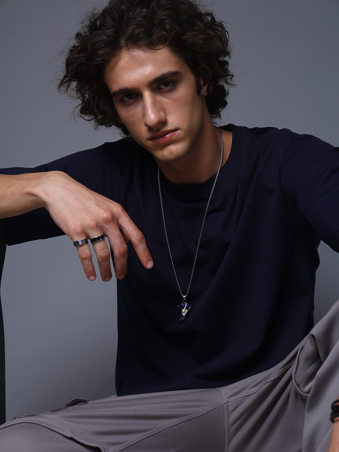 Men's Oversized Solid Navy Tshirt