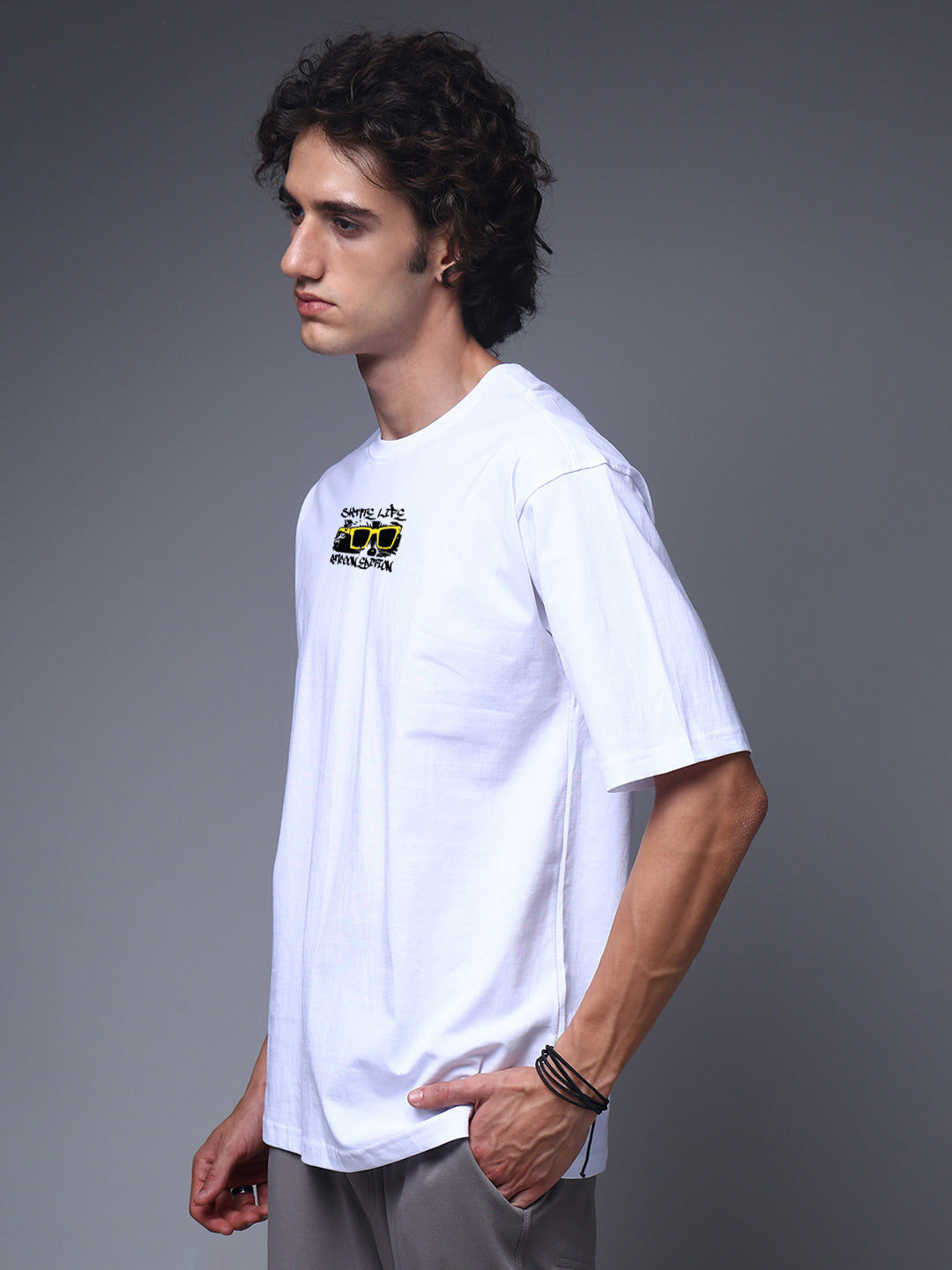 Men’s White Graphic Printed Oversized T-Shirt