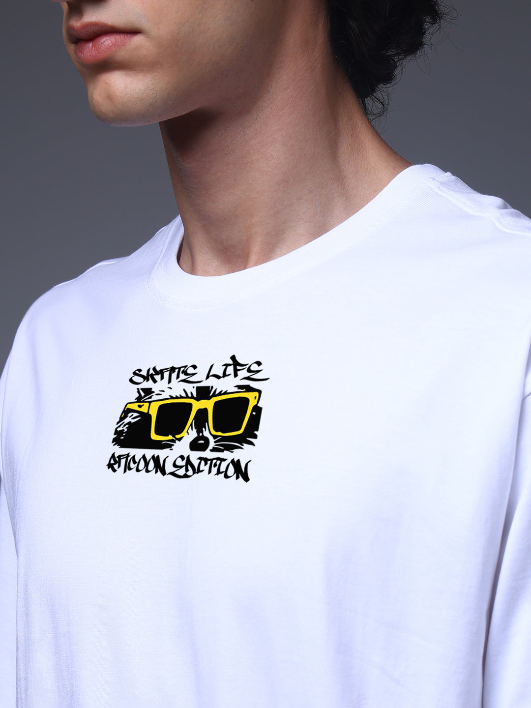 Men’s White Graphic Printed Oversized T-Shirt