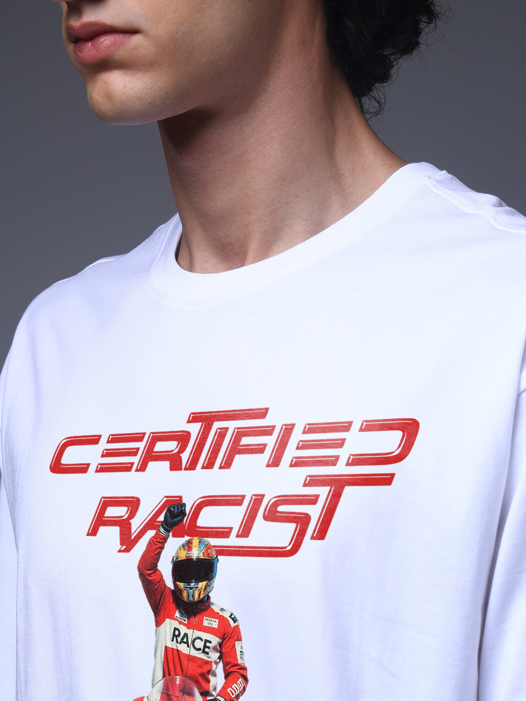 Men White Oversized Graphic Print Cotton T-Shirt