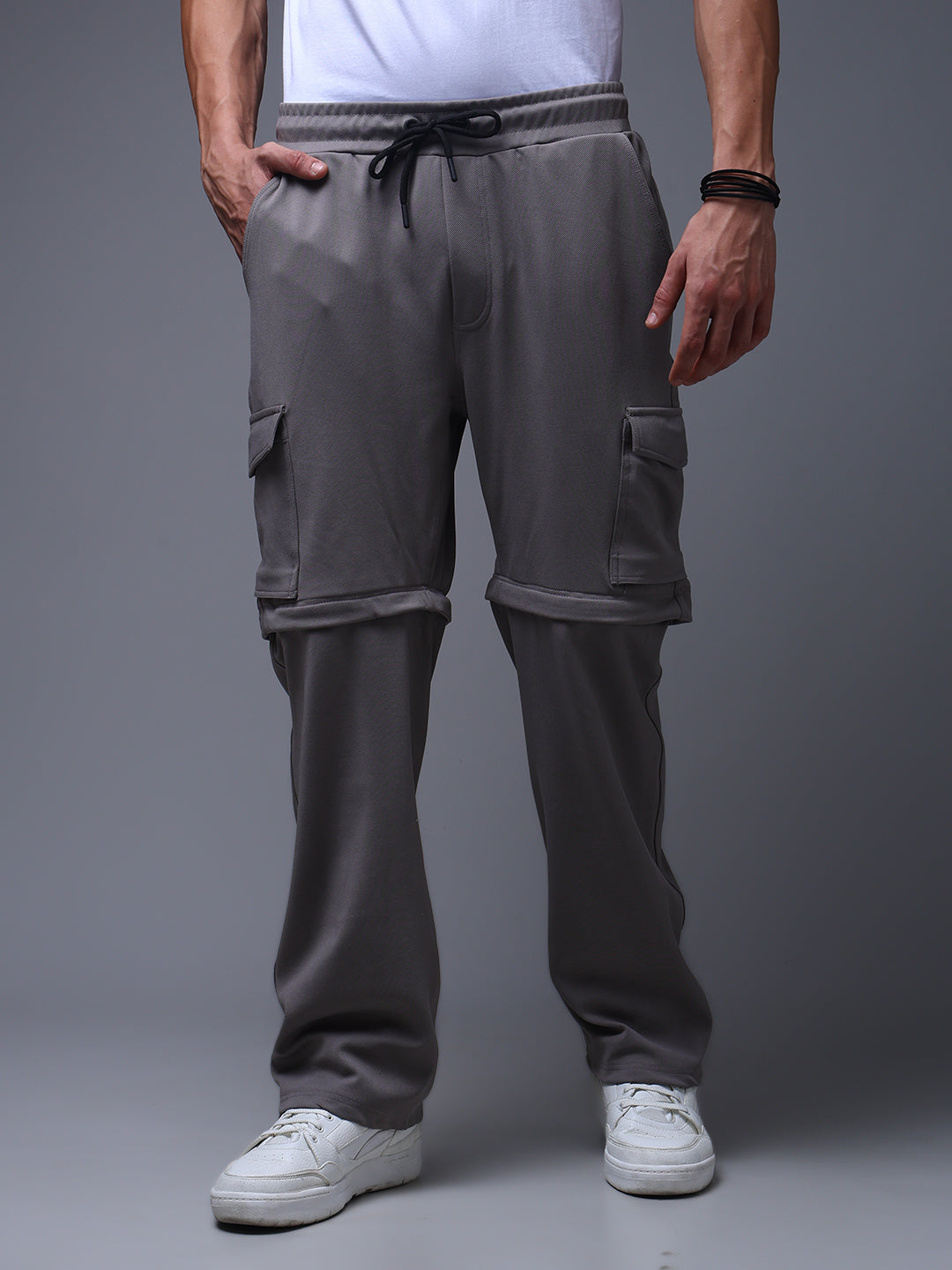 Men's Straight Fit Light Grey Detachable Cargo Pants