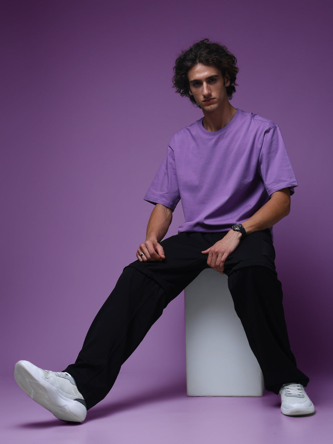 Men's Oversized Solid Lavender Tshirt