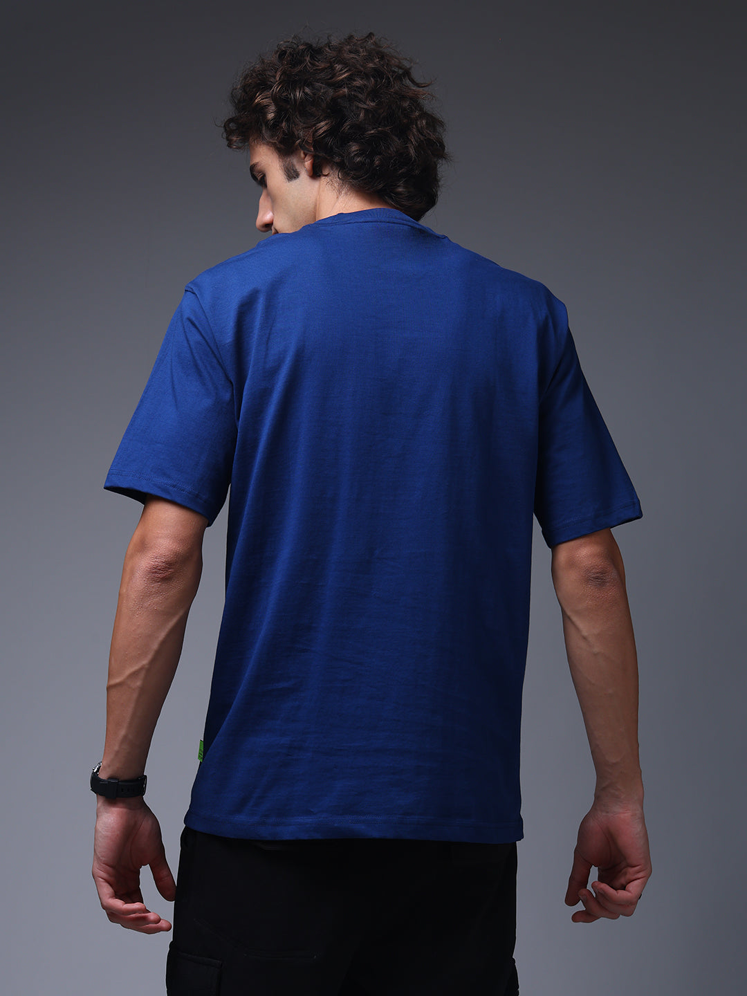 Men's Oversized Embroided Print Blue Tshirt