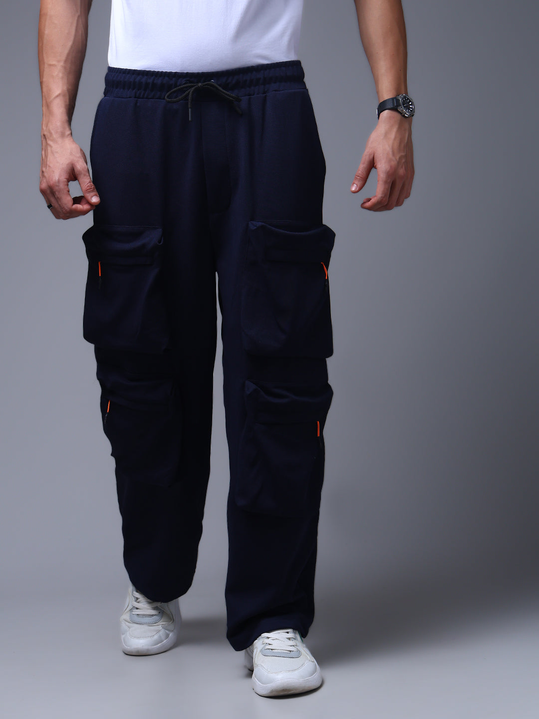 Men's Solid Navy Multiple Pocket Pants