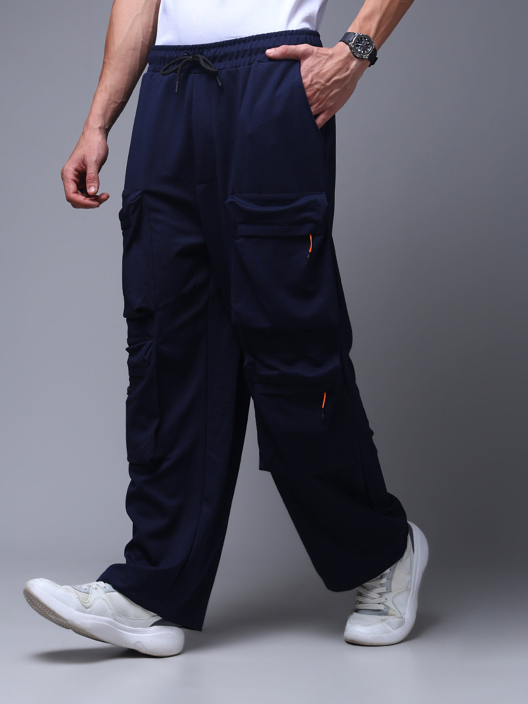 Men's Solid Navy Multiple Pocket Pants
