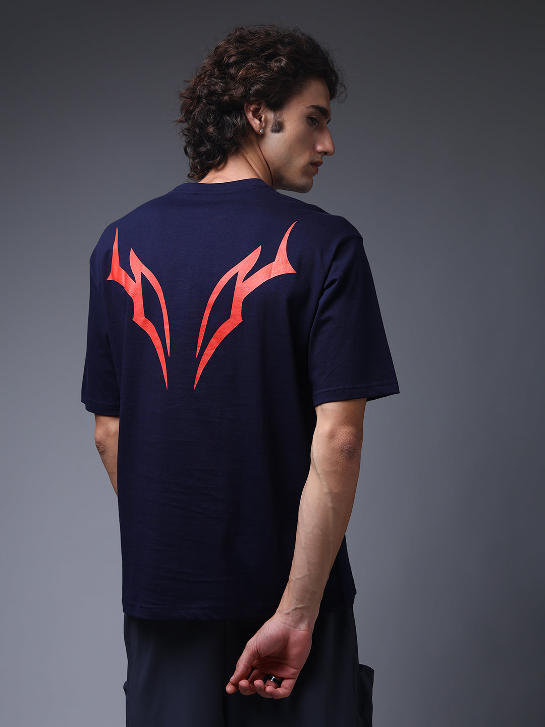 Men's Oversized Backprint Navy Tshirt