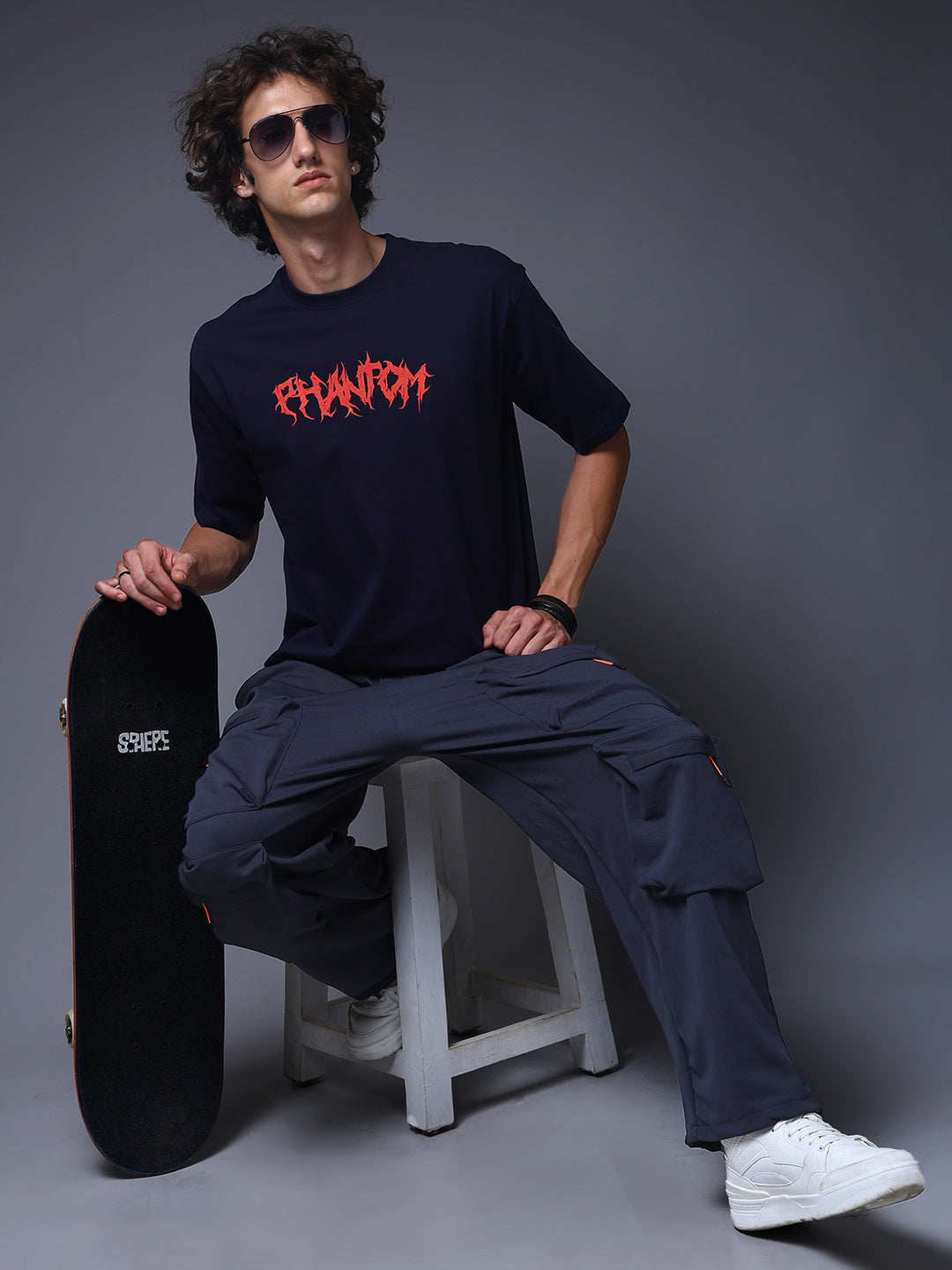 Men's Oversized Backprint Navy Tshirt