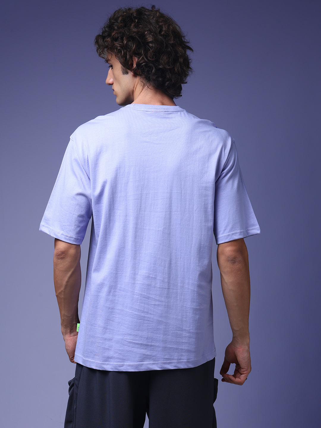 Men's Oversized Embroided Print Lilac Tshirt
