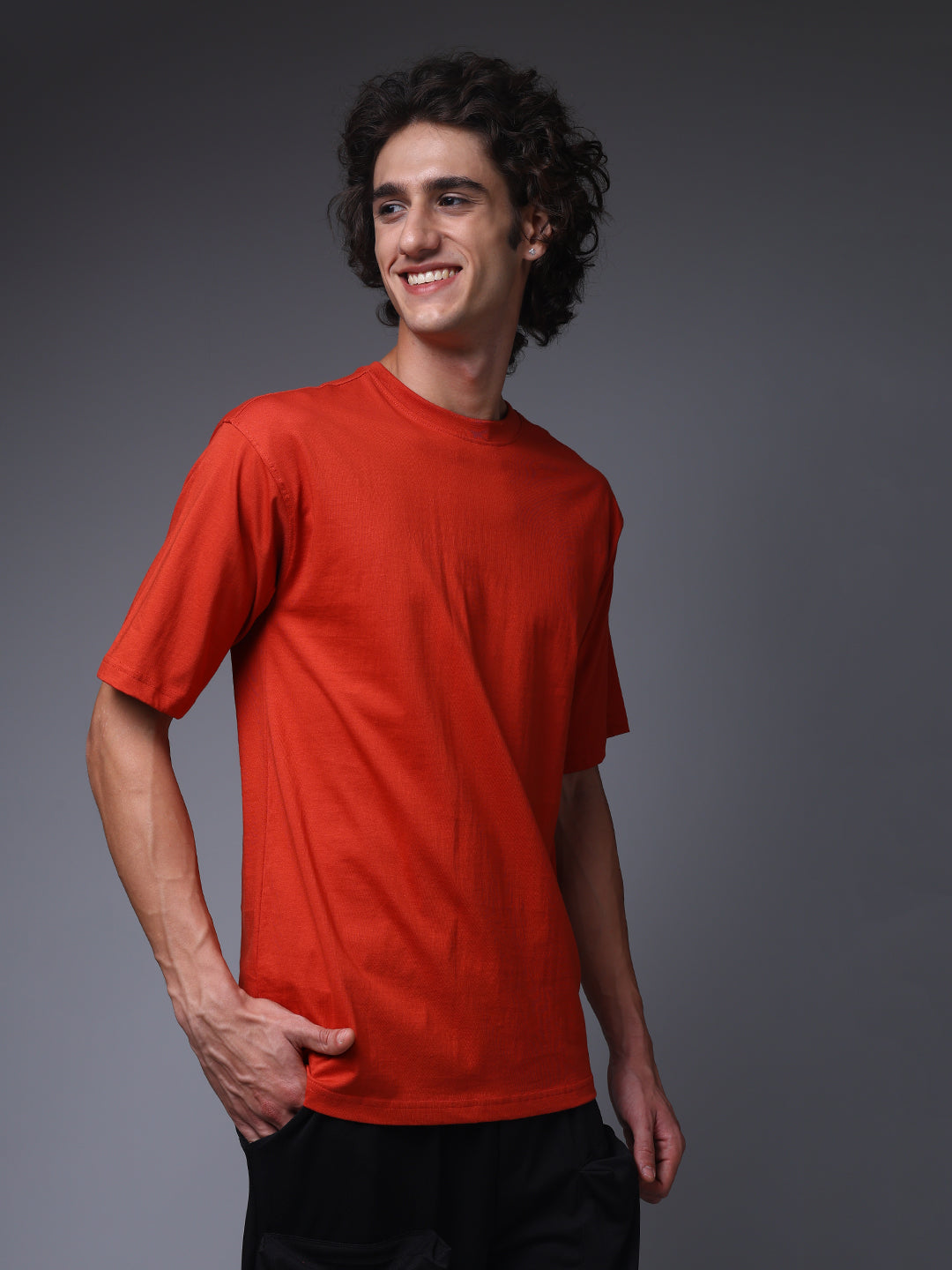 Men's Oversized Solid Orange Tshirt