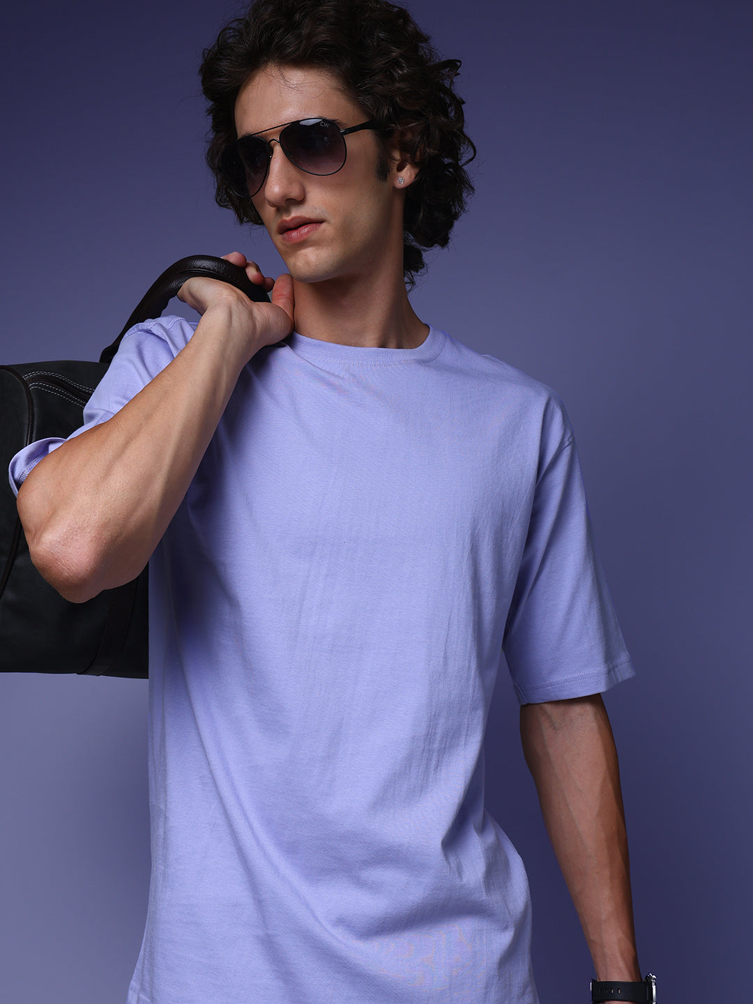 Men's Oversized Solid Lilac Tshirt