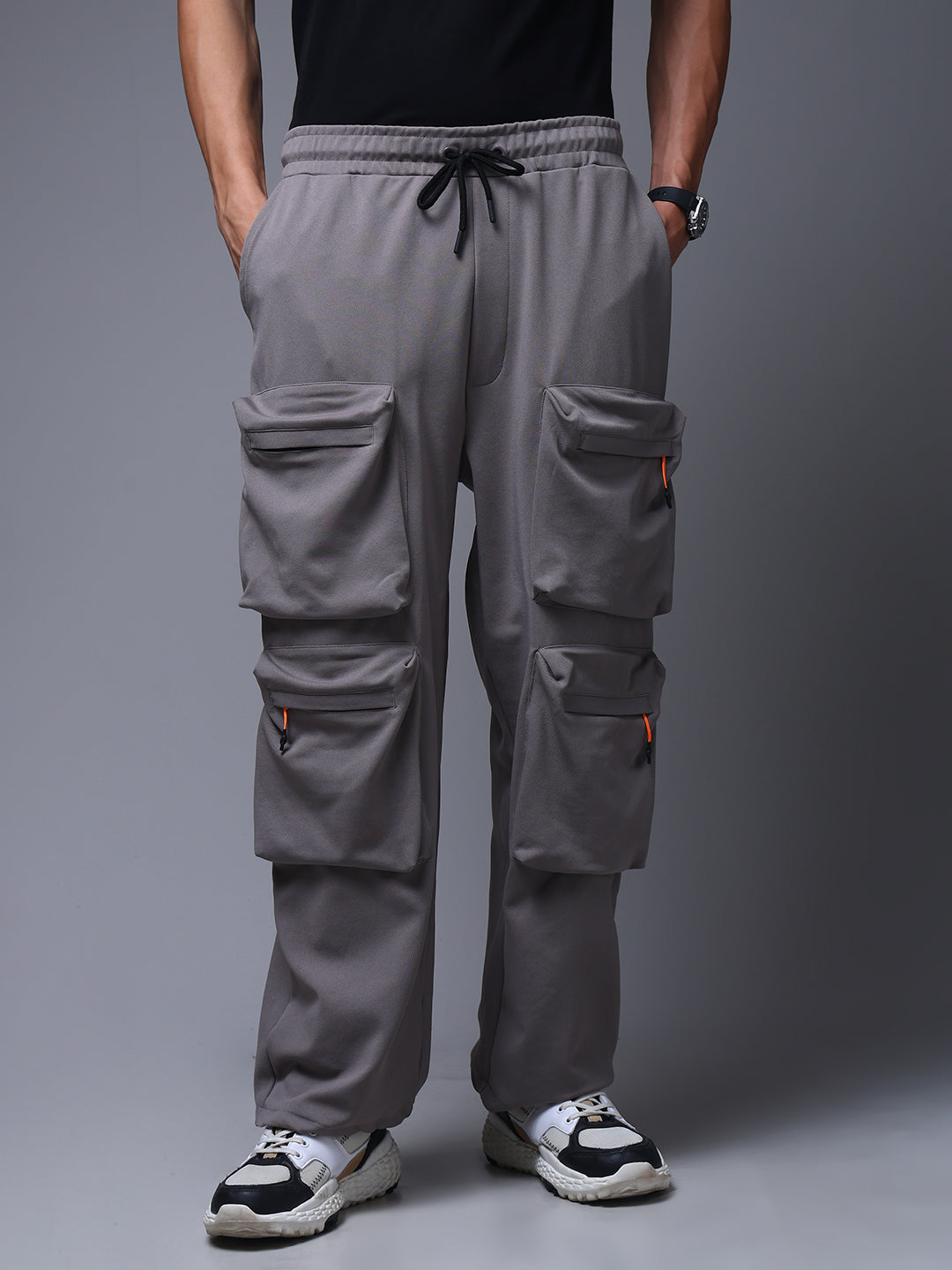 Men's Solid Light Grey Multiple Pocket Pants