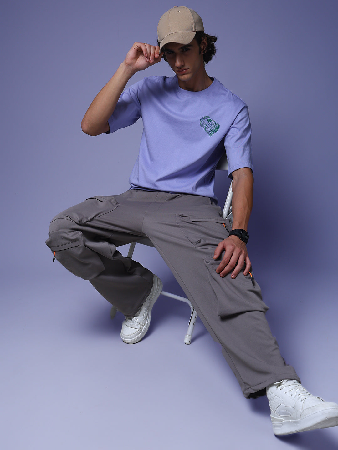 Men's Oversized Backprint Lilac Tshirt