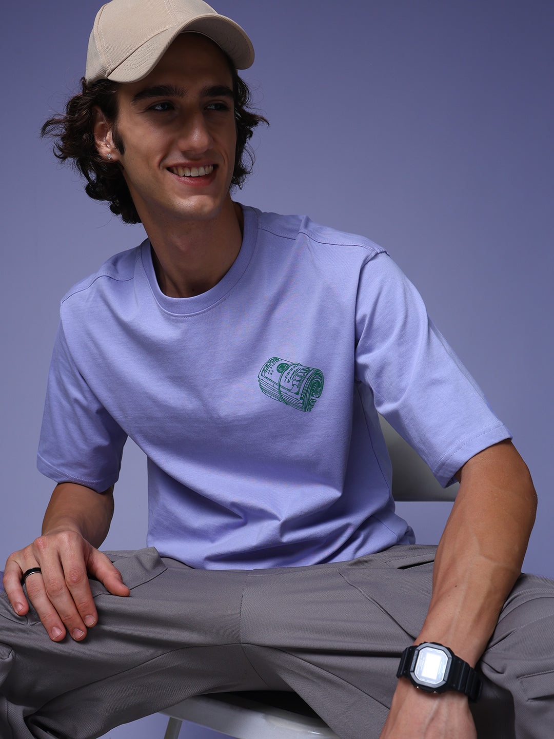Men's Oversized Backprint Lilac Tshirt