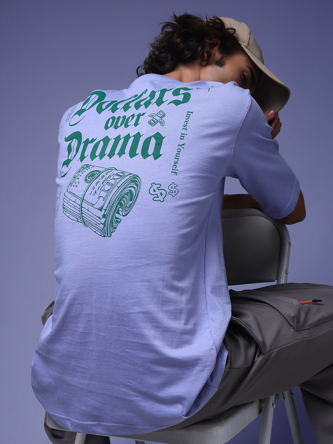 Men's Oversized Backprint Lilac Tshirt