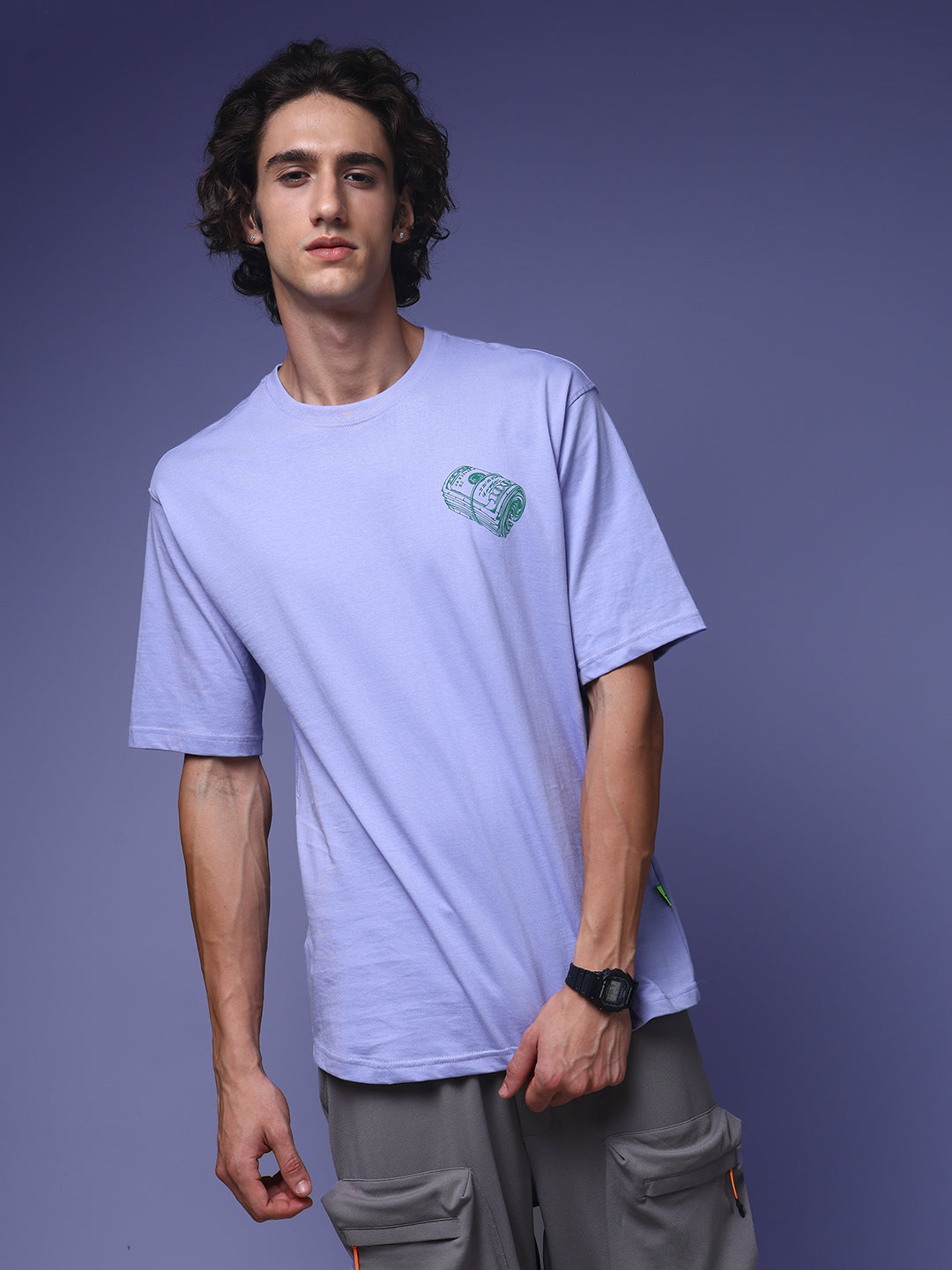 Men's Oversized Backprint Lilac Tshirt