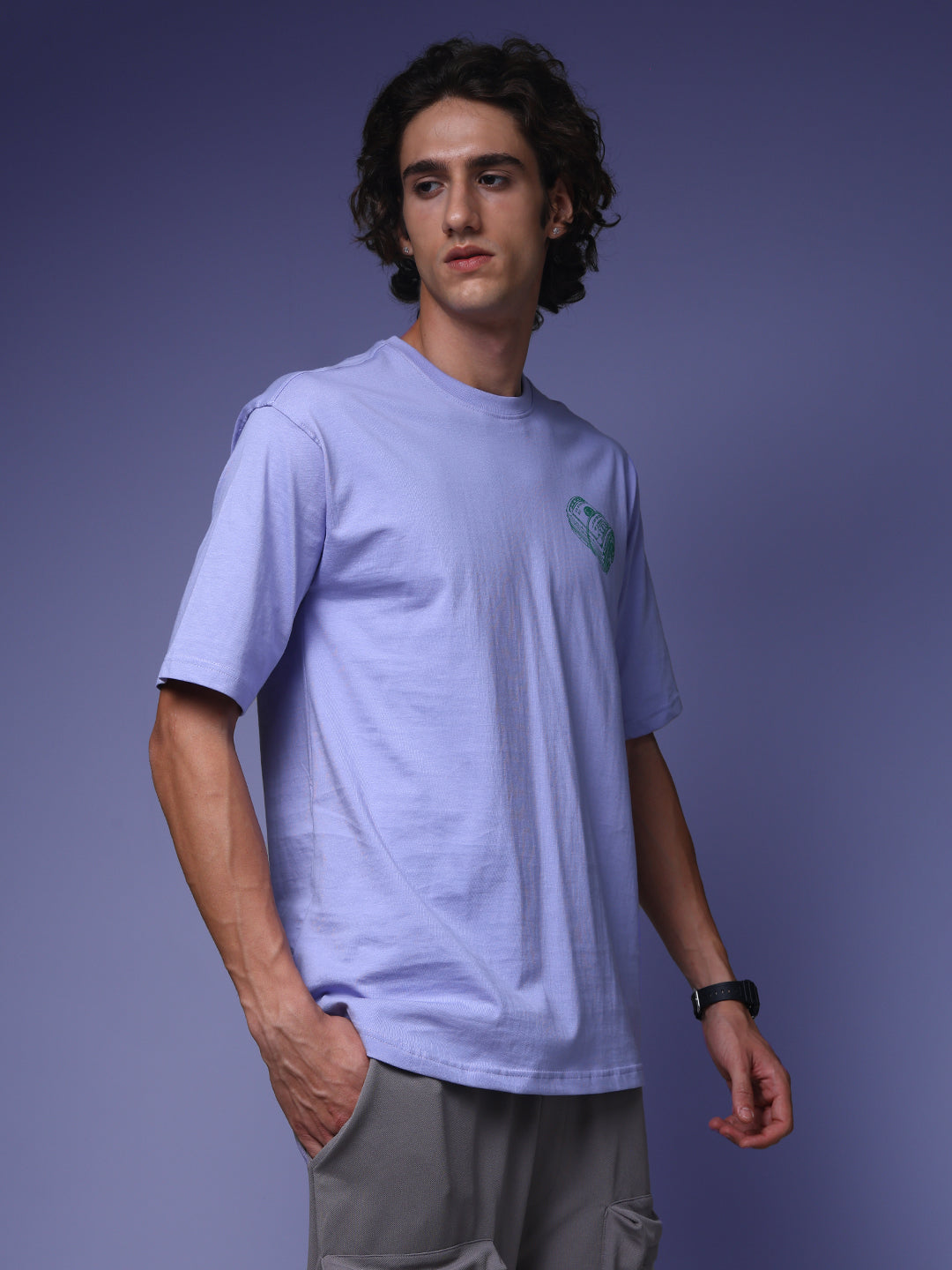 Men's Oversized Backprint Lilac Tshirt