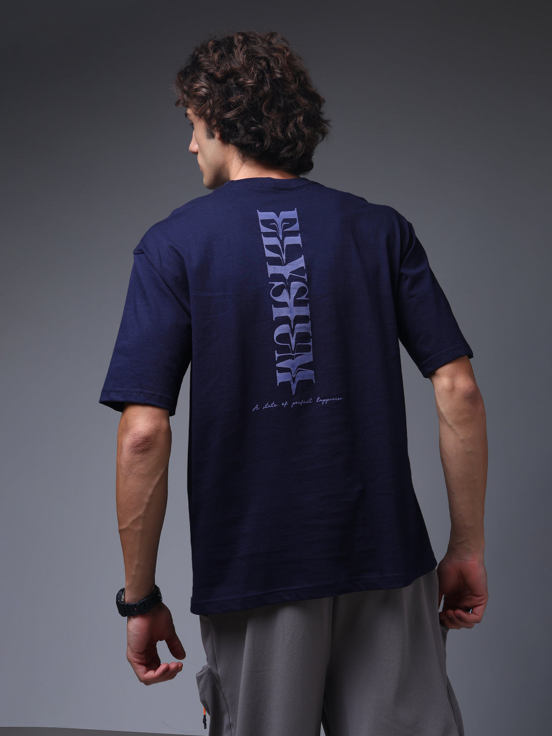 Men's Oversized Backprint Navy Tshirt