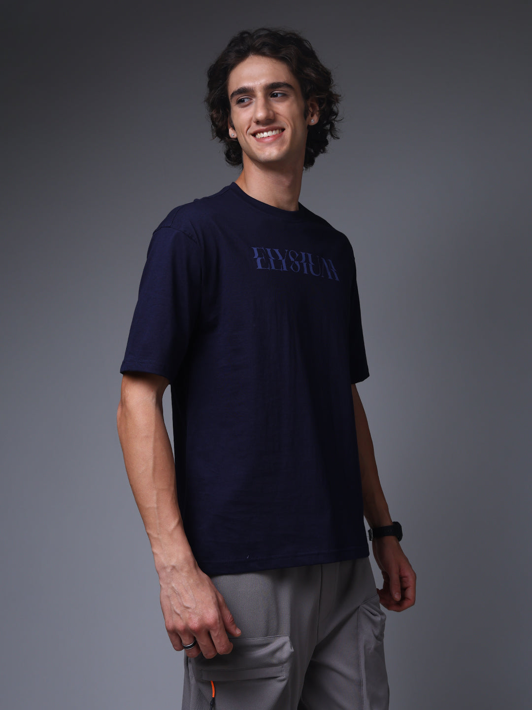 Men's Oversized Backprint Navy Tshirt